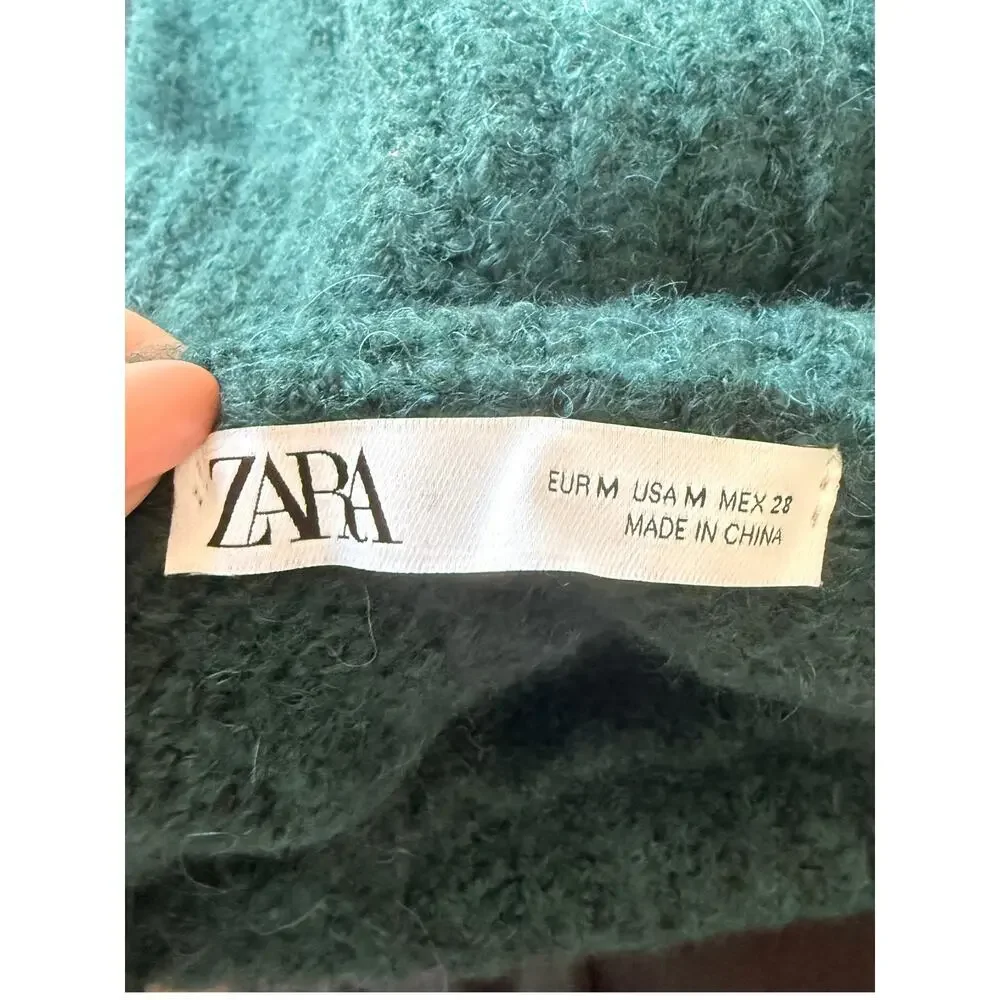 Zara Teal Alpaca Wool Blend Turtleneck Sweater Medium Soft Cozy Knit